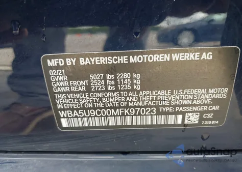 2021 BMW 3 Series M340I xDrive from USA, damaged, VIN WBA5U9C00MFK97023